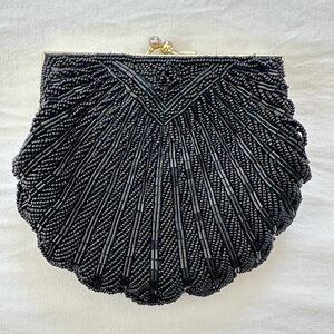 Vintage 1950s Black Beaded Evening Bag